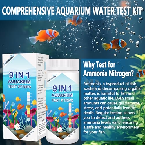 Aquarium Test Strips for Fish Tank: 9 in 1 Aquarium Ammonia Test Strips for Fish Tank - 50 Counts Aquarium Water Test Kit ...