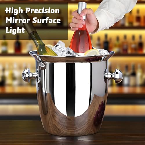 Ice Bucket, Large Ice Bucket for Parties, 5L Portable Stainless Steel Wine Buckets with Handle for Champagne, Beer, Cockta...