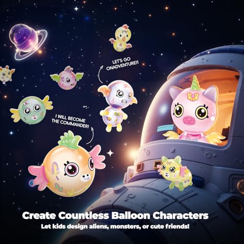 PINSHILE DIY Space Magic Balloon Craft Kit, Sticker Decorated Balloons Toy for Kids, Rocket Air Pump Fun with Balloon Mons...