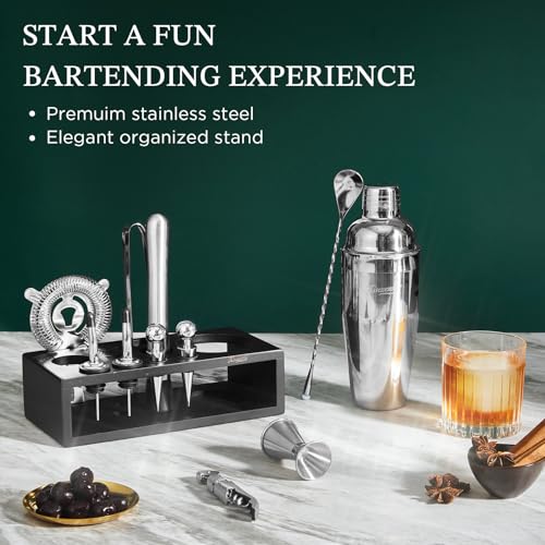 KITESSENSU Cocktail Shaker Set with Stand | Mixology Bartender Kit Bar Set with Essential Bar Accessories for Home Bar: Ma...