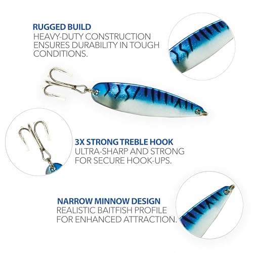Crocodile Spoons Fishing Lures 2oz,12 Pcs Blue Mackerel Chrome Finish with Treble Hooks for Saltwater & Freshwater Fishin...