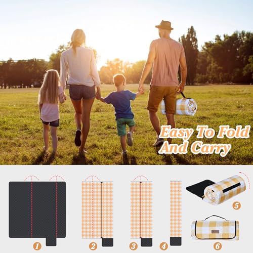 HX&OD Outdoor Picnic Blanket, Extra Large, 80''x60'' Waterproof Foldable Blankets Gingham Picnic Mat for Beach, Camping Gr...