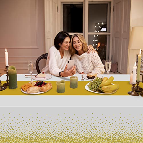 OHOME 4 Pack Disposable Plastic Table Cloths for Parties,White and Gold Rectangle Table Covers for Fall Decor Wedding Brid...