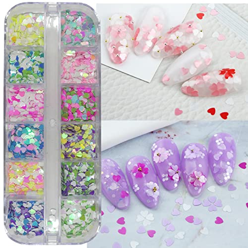 LoveOurHome 4 Boxes Iridescent Nail Glitter Sequins Set Heart Star Butterfly Shapes Glitters Flakes Sticker Manicure Acces...