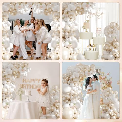 White Balloon Arch Garland Kit 103Pcs Double Stuffed Pearl White Clear Balloons Different Size for Wedding Birthday Baby S...