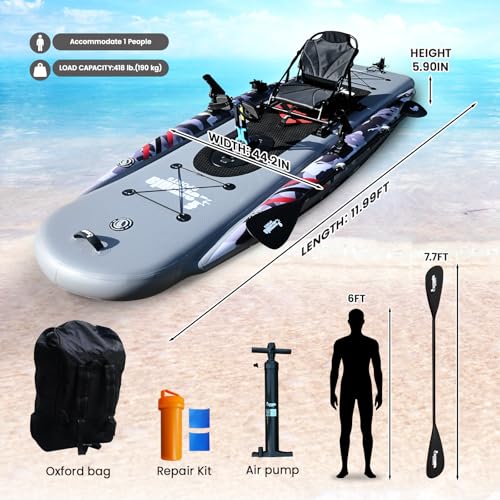 Inflatable Fishing Kayak for Adults - 1 Person, Pedal Drive, Folding, with Movable Seat, Hand Pump & Paddle & Oxford Bag, ...