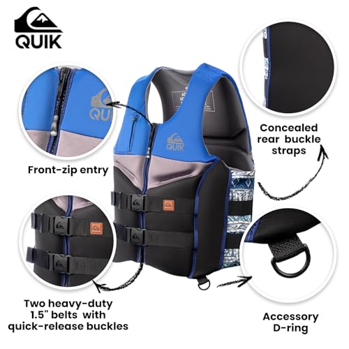 QUIKSILVER Men's Life Vest, USCG and Transport Canada Approved Type III PFD, Evoprene Life Jacket for Boating Kayaking Raf...