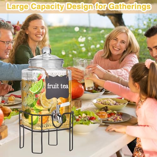 1.5 Gallon Glass Drink Dispenser, Drink Dispensers for Parties, Beverage Dispenser with Stand and Glass Lid, 100% Leakproo...