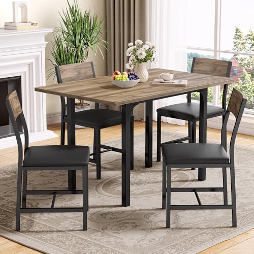 IRONCK 5-Piece Dining Table Set for 4, Extendable Kitchen Table Chairs Set of 4, Dining Room Table with 4 Upholstered Chai...