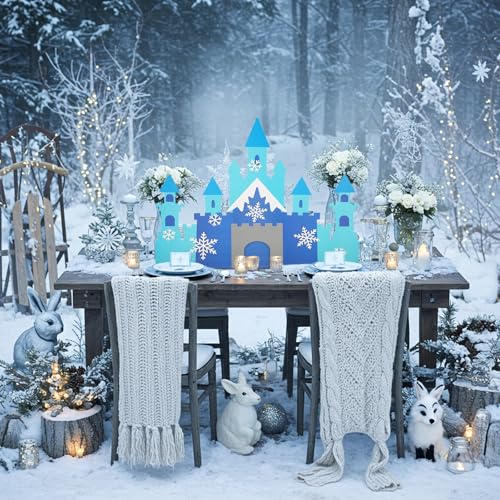 Harloon 19.7 x 23.6 Inch Snowflake Castle Table Centerpiece Glitter Winter Themed Party Table Decorations for Princess Sno...