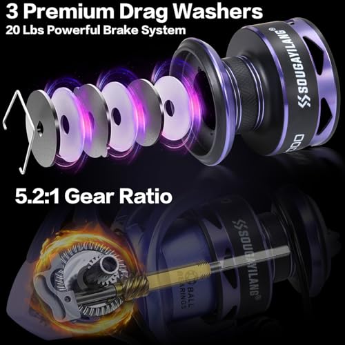 Sougayilang Voidflare Low Profile Baitcast Reel and Fishing Rod Combo,IM6 Graphite 2Pc Blanks, Stainless Steel Guides with...