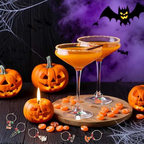 Kzikbxh12 Pcs Spooky Wine Glass Charms, Themed Stemware Markers and Drink Identifiers for Party Favors, Ghost Pumpkin Bat ...