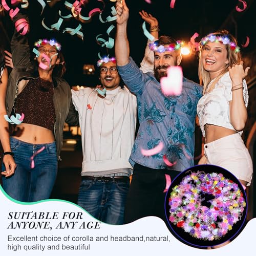 Syhood 40 Pcs LED Flower Headband, Light up Flower Crown Garland Headdress Floral Headpiece for Women Hair Accessories Bri...