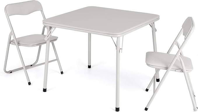 GarveeHome Folding Card Table and Chair Set of 3, Upholstered Foldable Table and Chair Set, Portable Metal Frame Children'...