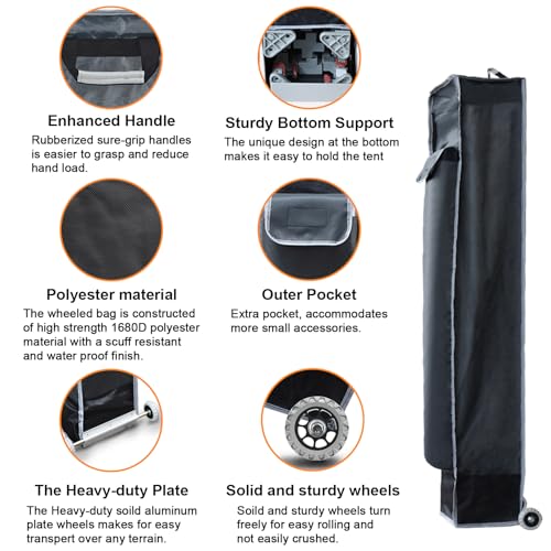 Eurmax USA Heavy Duty Wheeled Roller Bag Pop up Canopy Tent Universal Rolling Storage Bag for 10x10 Canopy Instant Tent (D...