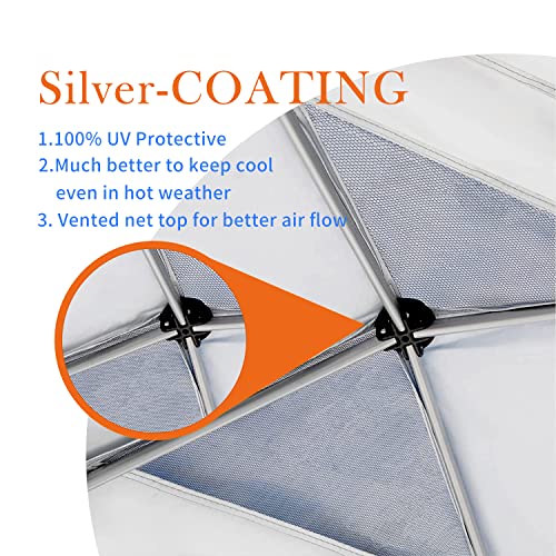 Jorohiker 10x10 Canopy Replacement Top Cover,Pop Up Canopy Tent Top with Air Vent Ropes, Waterproof Sunshade Silver Coated...