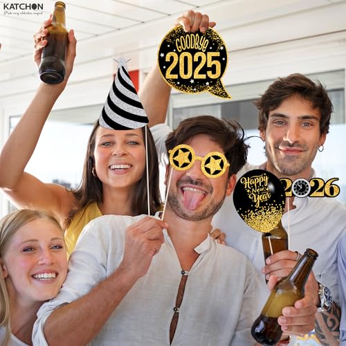 KatchOn, Huge New Years Photo Booth Props 2026 - Glitter, Pack of 35 | New Years Eve Photo Booth Props for New Years Eve P...