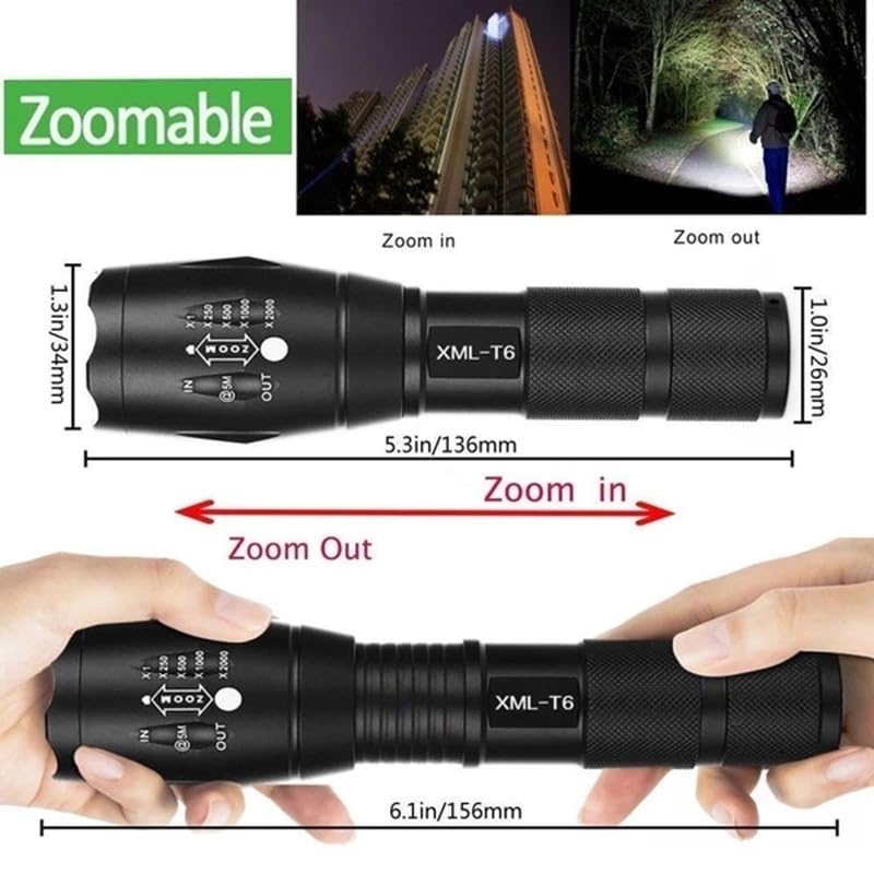 Tactical Flashlights Grade 5 Led Waterproof Handheld Flashlight for Camping Biking Hiking Outdoor Home Emergency 2 Pack