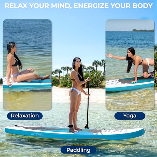 SereneLife Inflatable Stand Up Paddle Board with Premium SUP Accessories – Wide Stable Design with Non-Slip EVA Deck Pad f...