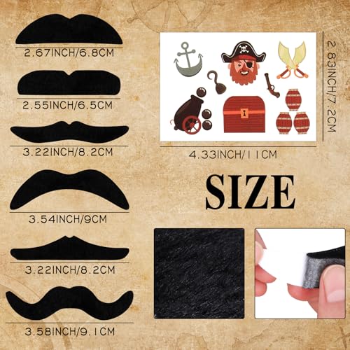 CHRIMISS Pirate Hat Set with Pirate Eye Patch, Mustache, Temporary Tattoos, 48PCs for Kid Birthday, Halloween Costume Accessories, Party Favors & Goodie Bag Fillers