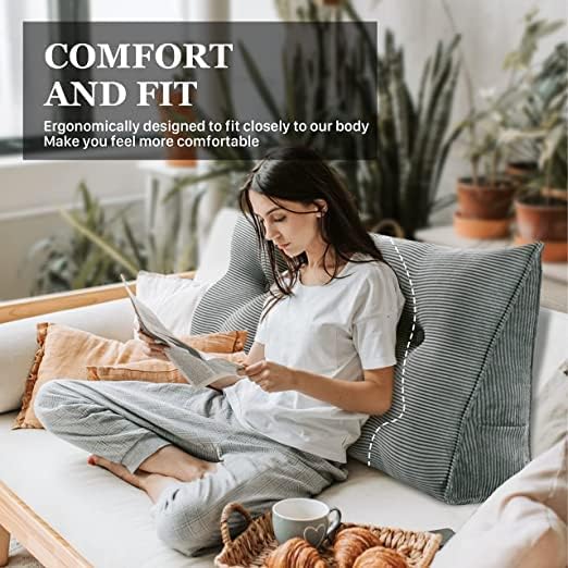 Wedge Headboard Pillow Dorm Room Reading Pillow Back Support for Sitting Up in Bed Bolster Lumbar Cushion Body Positioning Bedrest Corduroy (Dark Gray, Full (54 * 8 * 20in))