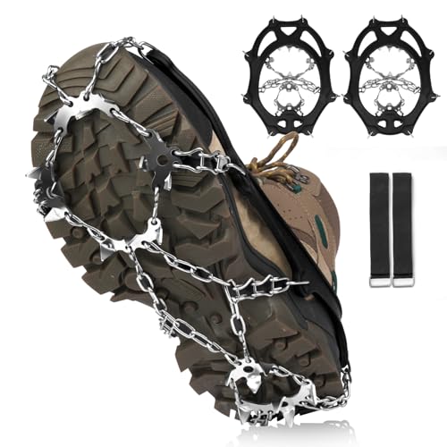 Crampons 19 Stainless Steel Spikes Ice Cleats for Shoes and Boots,Snow Traction Cleats Ice Grips for Hiking, Mountain Clim...