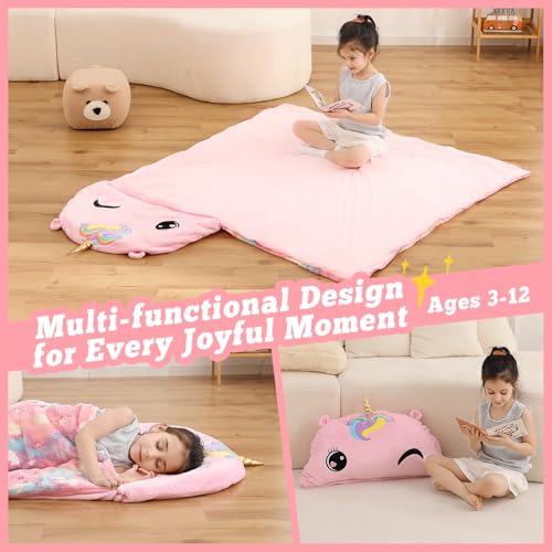 Kyerlish Kids Sleeping Bag, Plush Toddler Slumber Bag 2-in-1 Pillow, Soft Sleeping Bag, Nap Mats for Preschool,Daycare,Tra...