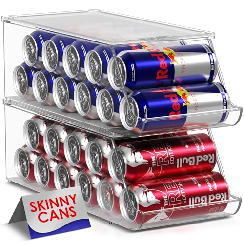 Sorbus Skinny Soda Can Organizer for Refrigerator - Stackable Slim Can Holder Dispenser with Lid for Fridge, Pantry, Freez...