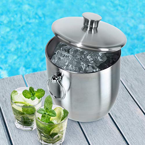OGGI Double Wall Stainless Steel Ice Bucket - Insulated Ice Bucket with Elegant Steel Lid, Classic Handles & Stainless Ste...