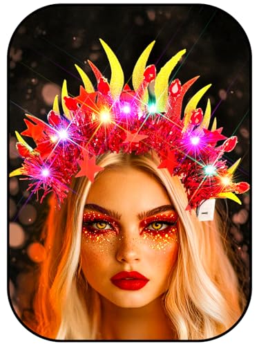 Urieo Light Up Fire Headband LED Flame Headpiece Glow Festival Hair Accessories for Women