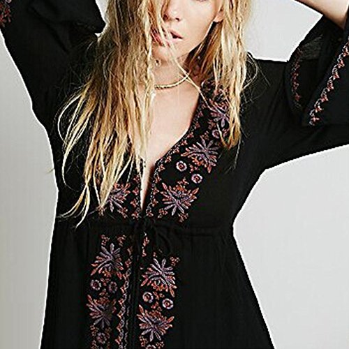 R.Vivimos Womens V Neck Bell Sleeve Vintage Floral Embroidered High Low Long Dresses