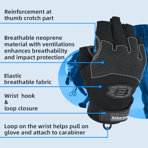 Seibertron Full or Half Finger Padded Palm Lightweight Breathable Climbing Rope Gloves for Climbers, Rock Climbing, Rescu...