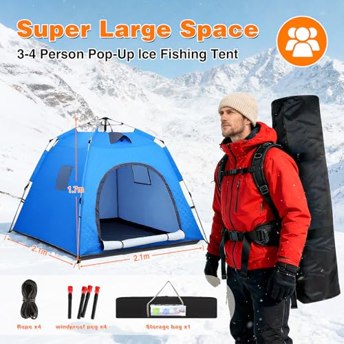 QEG Pop-up Camping Tent, Winter Insulated Tent, Windproof and Snowproof, 4 Season Tents for Camping, Ice Fishing, Parties,...