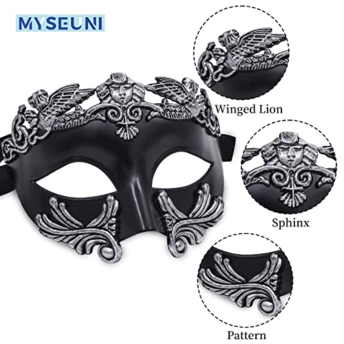 MYSEUNI Masquerade Mask for Men - Roman Greek Mask - Venetian Half Face Mask for Mascarade Ball Mardi Gras Halloween Party