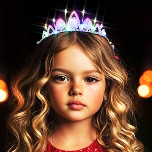 DRESBE Light Up Crystal Tiara and Crown LED Rhinestone Headband Glow Party Princess Hair Accessories for Women