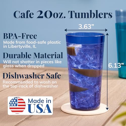 US Acrylic Cafe Plastic Reusable Tumblers (Set of 16) 20-ounce Water Cups Coastal Colors | Restaurant Style Drinking Glass...