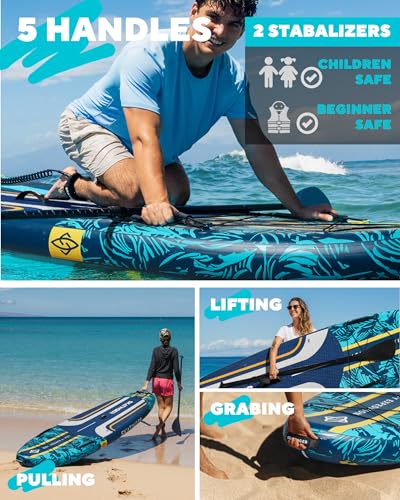 Skatinger Leafy Green & Blue Bundle｜11'6"x35" Super Wide Inflatable Stand Up Paddle Boards, All Accessories2, 100L Backpac...