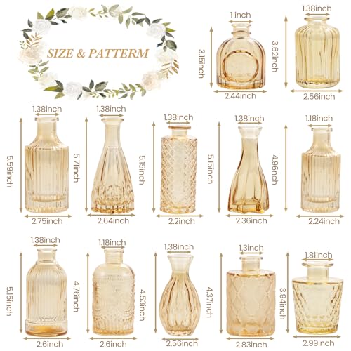 UPBUD Amber Glass Bud Vases Set of 12, Gold Mini Flower Vase for Centerpieces, Small Vases in Bulk for Wedding Decoration...