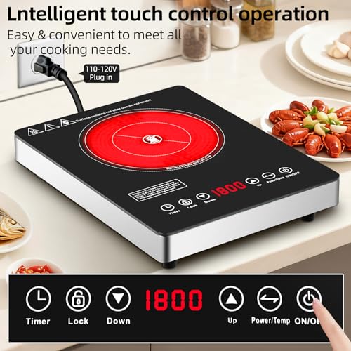 HANKESI Single Burner Electric Cooktop,110V 1800W Electric Stove Top with LED Touch Control,9 Power Levels, 3 hTimer, Safe...