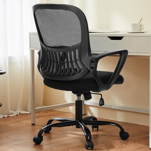 Sweetcrispy Ergonomic Mid-Back Mesh Home Office Desk Chair with Wheels, Lumbar Support, and Comfortable Armrests for Home,...