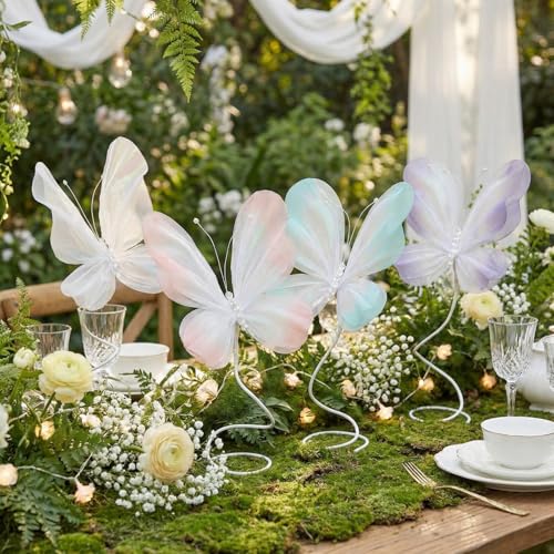 Roowest 4pcs Butterfly Party Decorations Table Centerpiece Gradient Silk Flying Large Butterfly Centerpiece 3D Pink Purple...