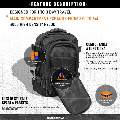 Miramrax Tactical Backpack Military Army Daypack - Assault Pack for Men Molle Backpacks Bug Out Bag 3 Day Pack for Hiking ...