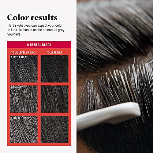 Just For Men Easy Comb-In Color Mens Hair Dye, Easy No Mix Application with Comb Applicator - Real Black, A-55, Pack of 1