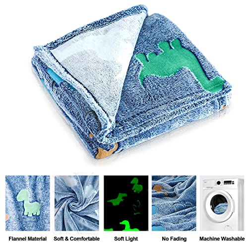 TEHALK Dinosaur Glow in The Dark Blanket for Kids, Toddler Blanket for Boys, Dinosaur Gifts for Boys/Kids, Soft Fleece Bla...