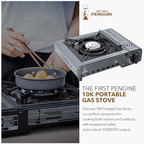 The First Penguin Portable Camping Stove - with Carrying Case 10,000 BTU Great for Emergency Preparedness Kit, High Power ...