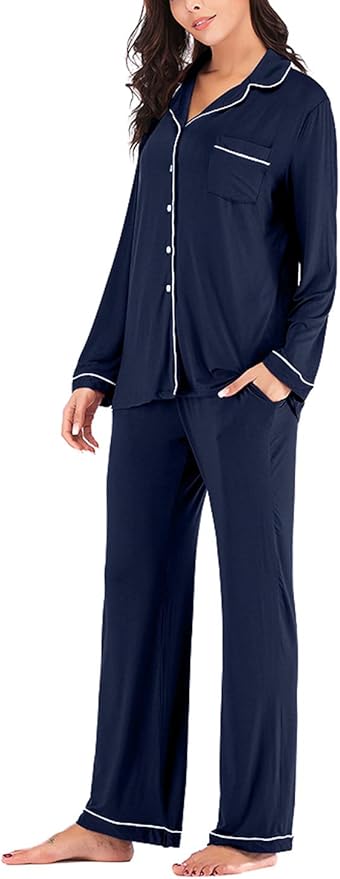 Aamikast Women's Pajama Sets Long Sleeve Button Down Sleepwear Nightwear Soft Pjs Lounge Sets