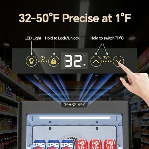 Vivacool 6 Cu.Ft Commercial Refrigerator, Beverage Refrigerator Cooler with Glass Door, Lock & Adjustable Shelves, Quiet F...