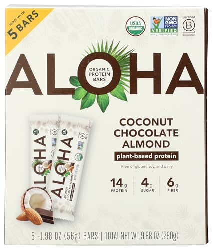 Aloha Organic Coconut Chocolate Almond Protein Bar 5 Count, 1.98 OZ