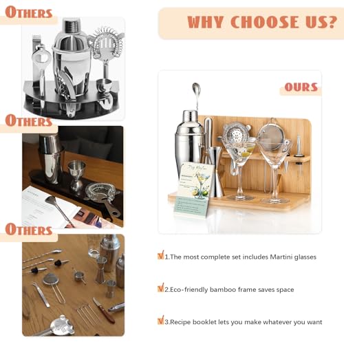USEERIL Martini Set with Shaker and Glasses, Espresso Martini kit with Bamboo Stand,Dirty Martini Gift,Cocktail Shaker Set...