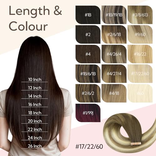 HOTBANANA Tape in Hair Extensions, 22 Inch 20pcs 50g Ombre Walnut Brown to Ash Brown and Bleach Tape in Real Remy Human Hair Extensions Straight